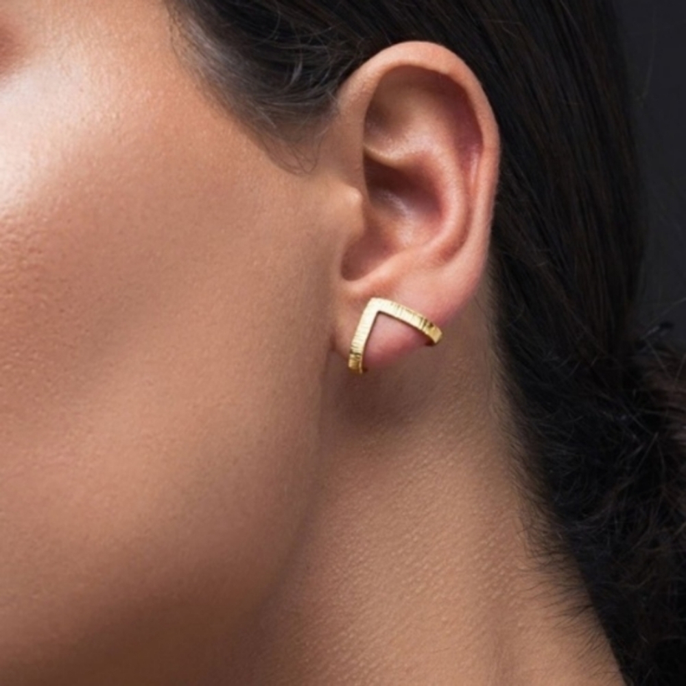 Gold Goldtone Geometric Cuff Stud Huggie Earrings
